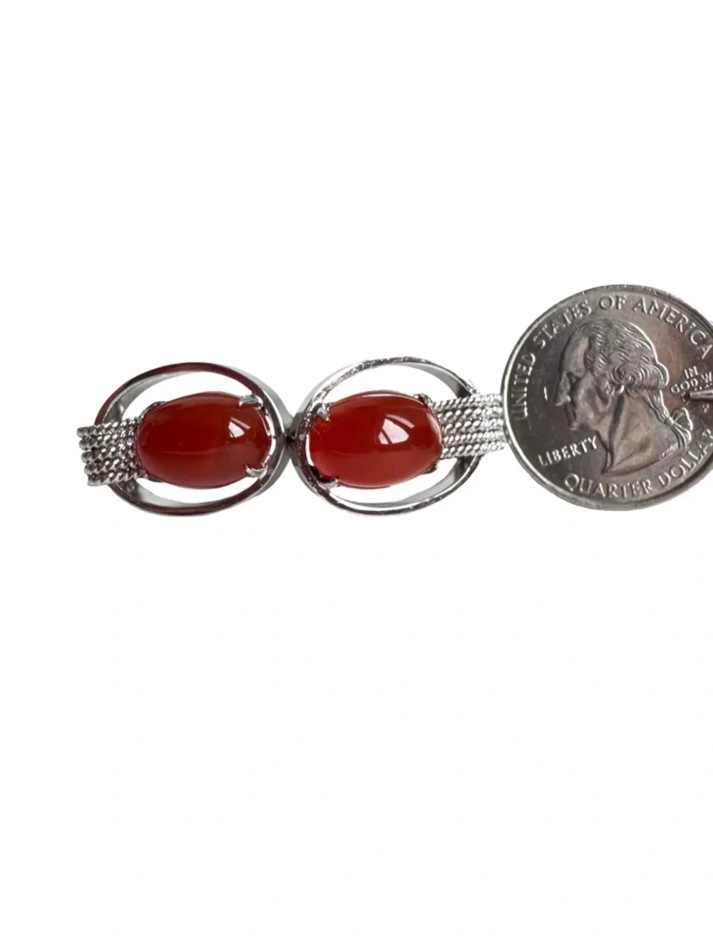 Vintage Red Cabochon Cufflinks Silver Tone Oval Mens Formal Jewelry Groom Gift